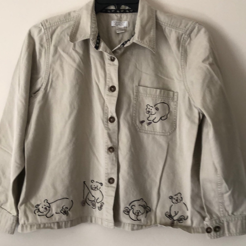 Women’s cottagecore button down Shacket shirt Jacket Bear Christopher & banks L